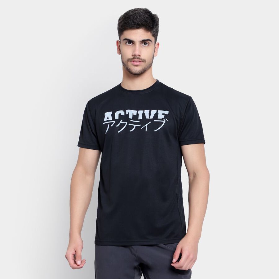Solid Round Neck T-Shirt, Black, large image number null