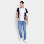 Cut & Sew Round Neck T-Shirt, Dark Blue, small image number null