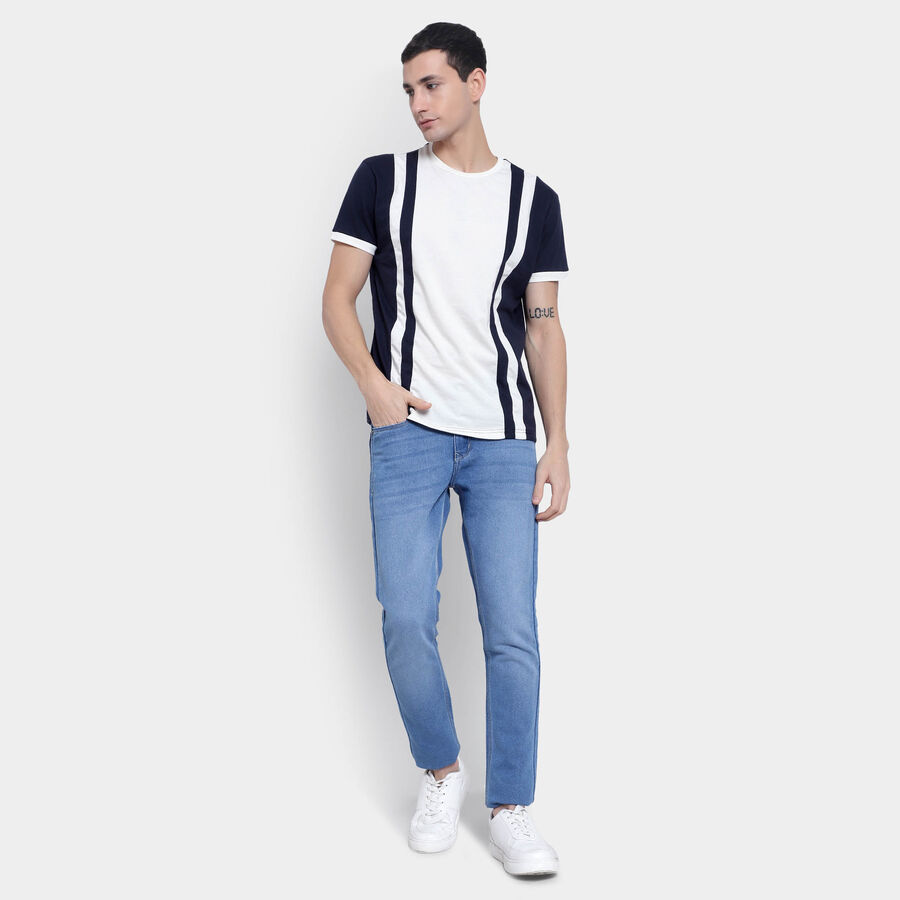 Cut & Sew Round Neck T-Shirt, Dark Blue, large image number null