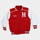 Boys Maroon Stand Collar Varsity Jacket, मरून, small