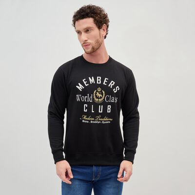 Men's Jet Black Crew Neck Casual Sweatshirt