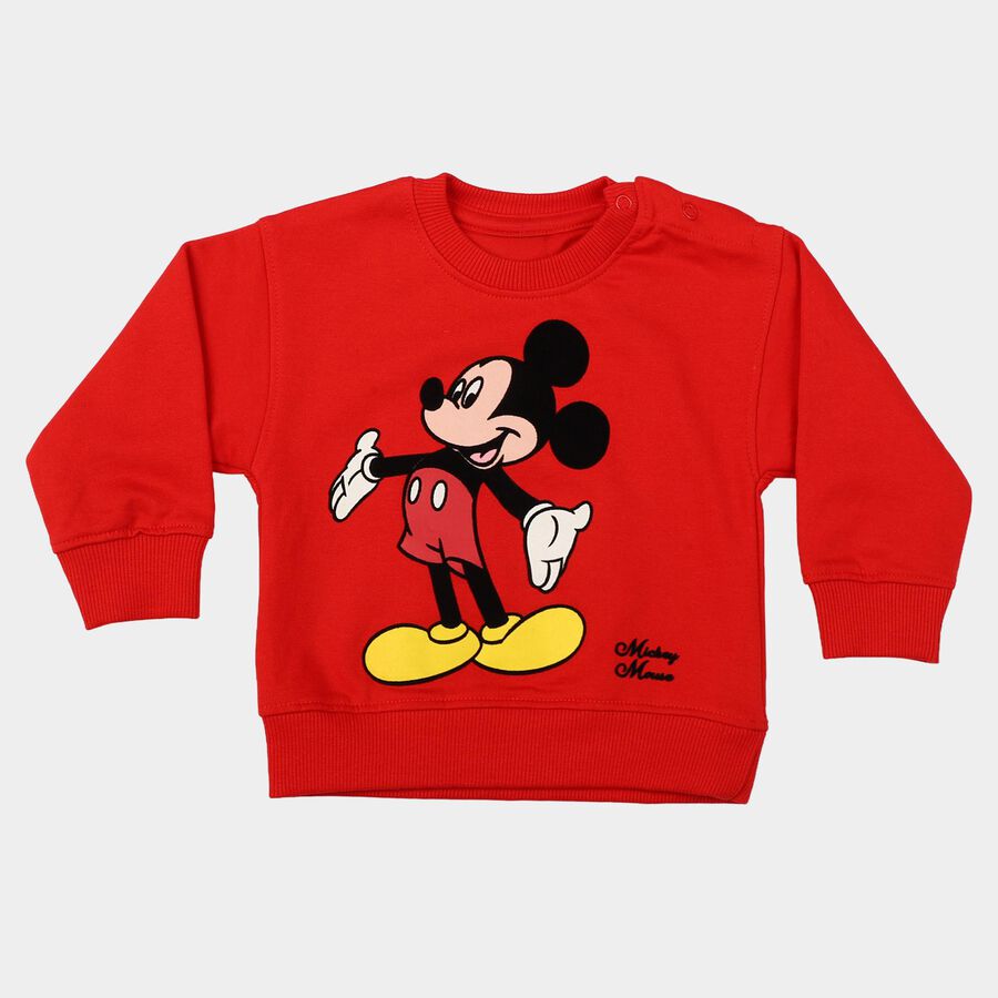 Infants' Red Cotton Crew Neck Pullover Sweatshirt, लाल, large