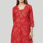 Women's Fuchsia Round Neck Solid Kurta, रानी (फ्यूशिया), small