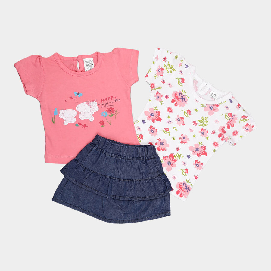 Infants Yellow Hippo Printed Skirt Top Set, Light Pink, large image number null