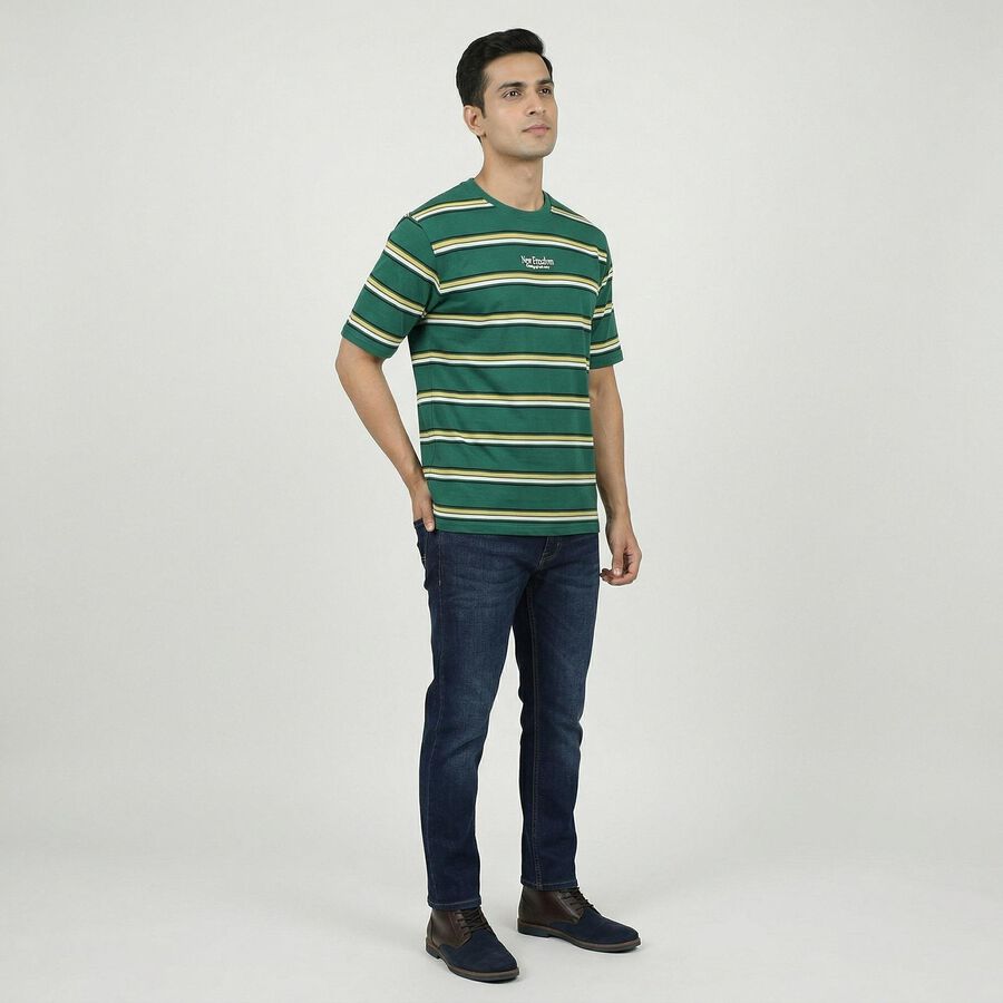 Men's Green Round Neck Casual T-Shirt, Dark Green, large