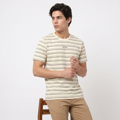 Men's Cream Round Neck Regular T-Shirt