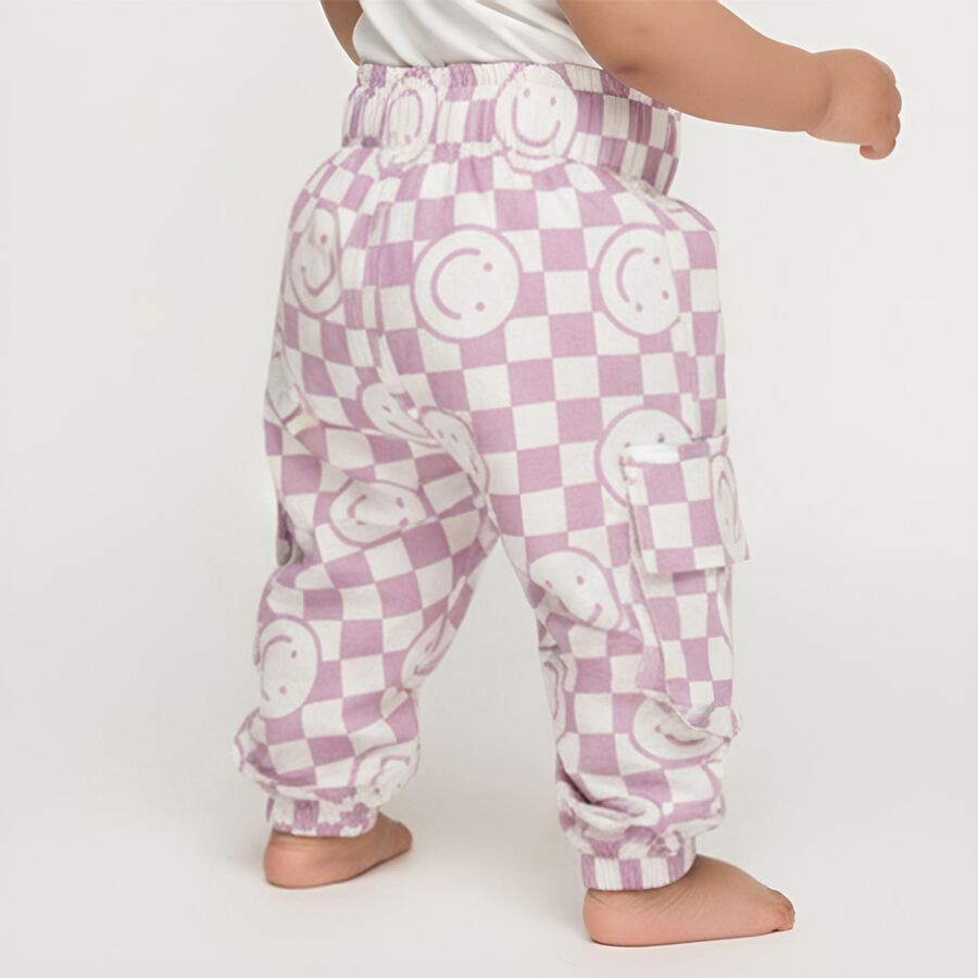 Infants' Lilac and White Elastic Waist Checkered Trousers, लाइलेक, large image number null
