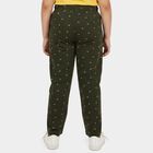 Girls Olive Green Straight Fit Printed Pyjama, Olive, small