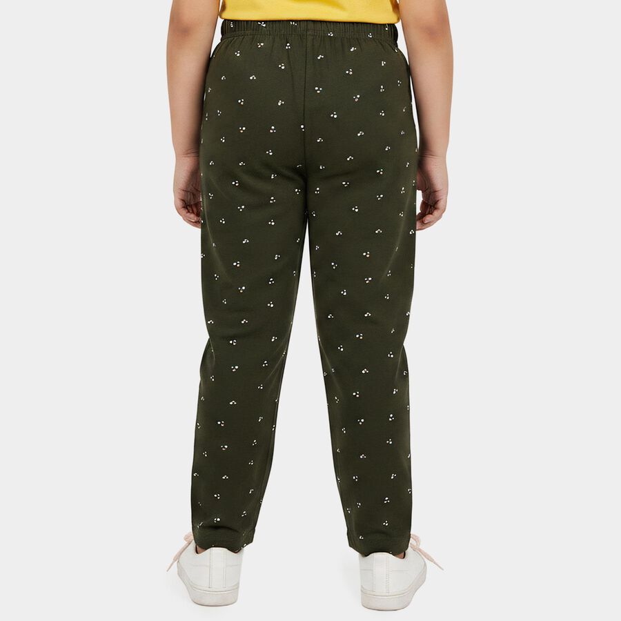 Girls Olive Green Straight Fit Printed Pyjama, Olive, large