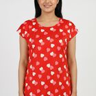 Women's Red Round Neck T-Shirt Style Nighty, Red, small