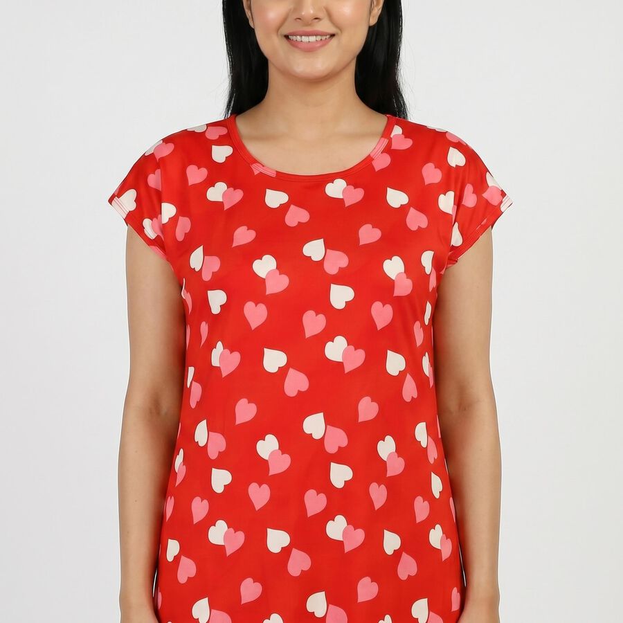 Women's Red Round Neck T-Shirt Style Nighty, Red, large