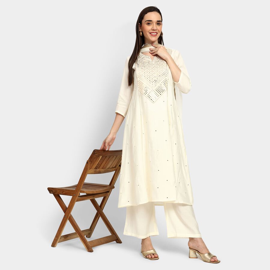 Ladies' Kurta Pyjama Set with Dupatta, ऑफ व्हाइट, large image number null