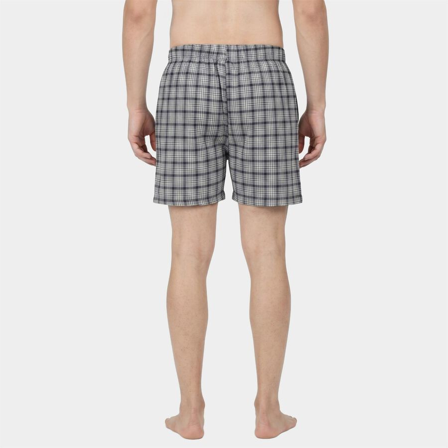 Men's Grey Relaxed Fit Checked Boxers, गहरा ग्रे, large