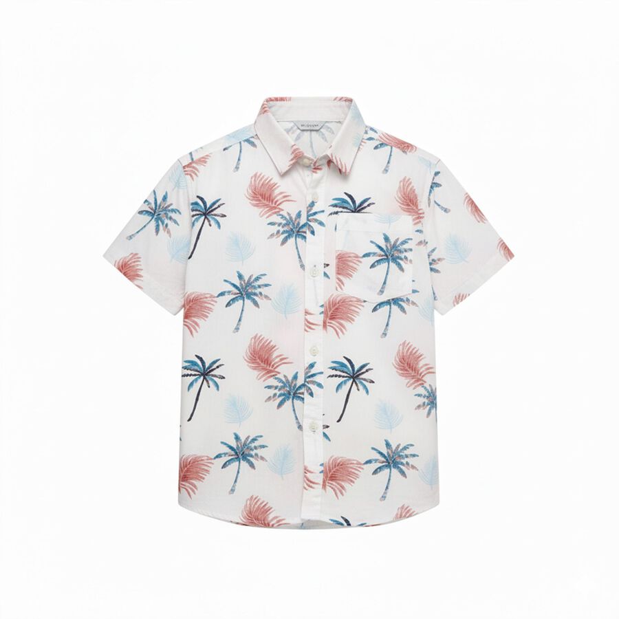 Boys' Rich Eggshell White Cotton Half Sleeve Classic Casual Shirt, White, large image number null