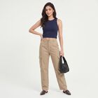 Women's Beige Straight Fit Cargo Trousers, गहरा पीला, small