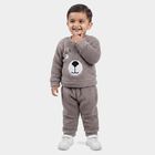 Infants' Grey Round Neck Bear Appliqu&eacute; Baba Suit, हल्का ग्रे, small