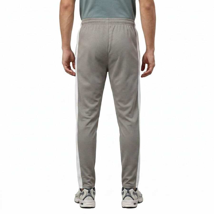 Men Grey Tapered Fit Side Panel Track Pants, Light Grey, large