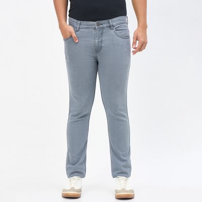 Men's Light Grey Slim Fit Five-Pocket Jeans