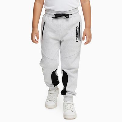 Boys' Light Grey Cotton Blend Jogger Pyjama with Black Knee Patches