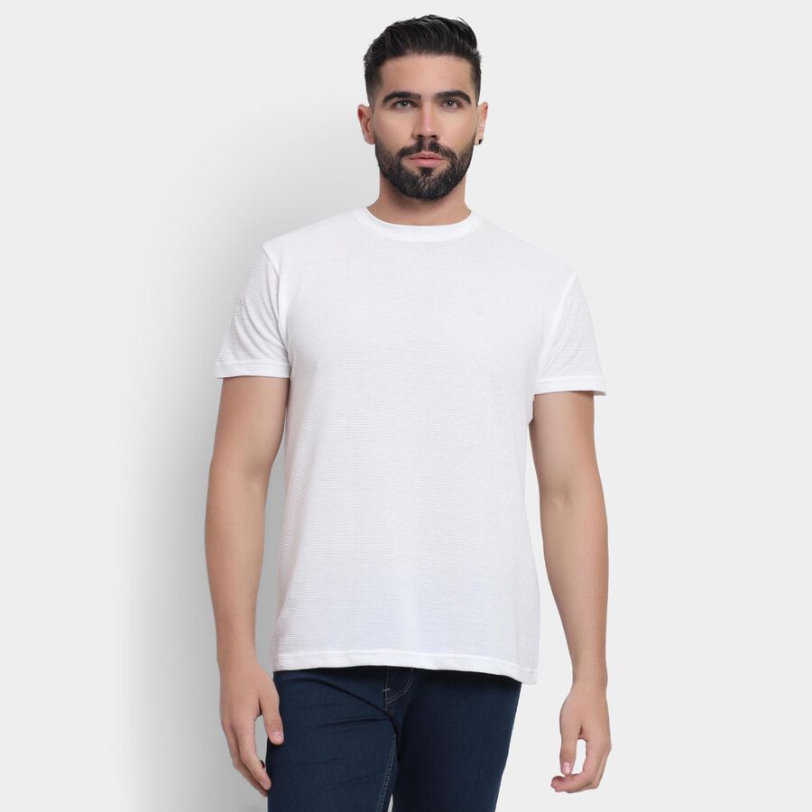 Men's Round Neck Half Sleeves T-Shirt , White, large image number null