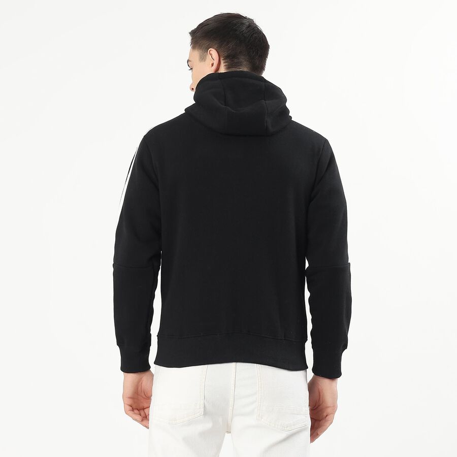 Men's Jet Black Hooded Neck Casual Sweatshirt, Black, large image number null