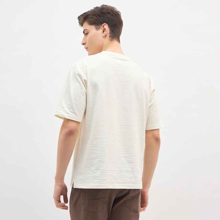 Men's Bright Snow White Round Neck Casual T-Shirt, White, large