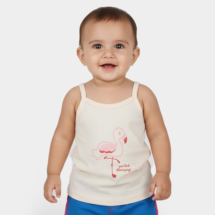 Infants Beige Cream Cotton Round Neck Casual Vest, Beige, large