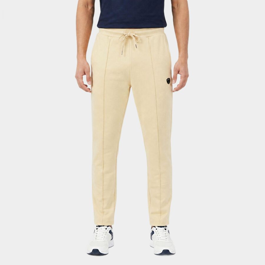 Men's Beige Slim Fit Solid Track Pants, Beige, large