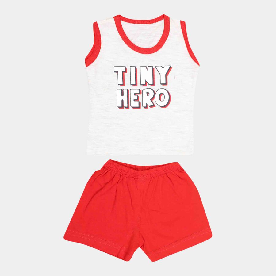 Infant Chest Printed Baba Suit, Red, large image number null