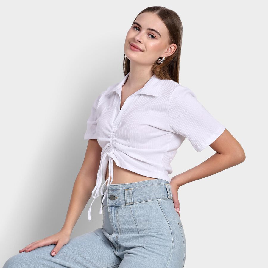 Ladies' 100% Cotton Crop  Top, White, large image number null