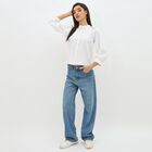 Women's Eggshell White Mandarin Collar Classic Shirt, ऑफ व्हाइट, small image number null
