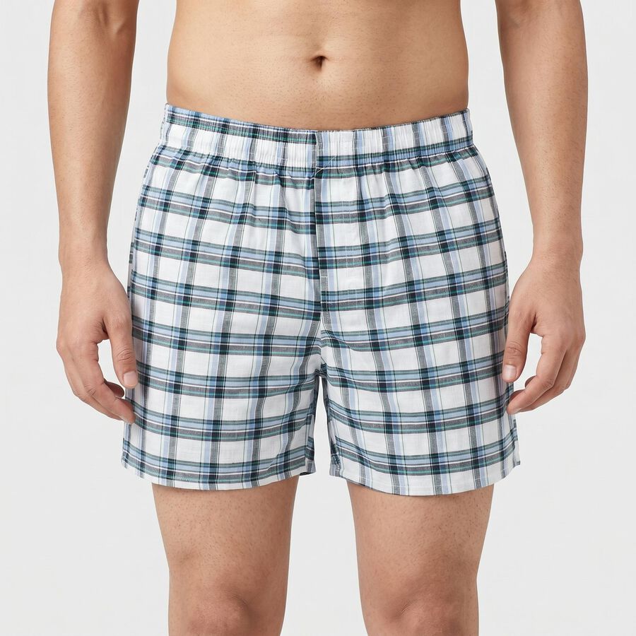 Men's White Relaxed Fit Checked Boxers, सफ़ेद, large