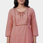 Women's Pink 100% Cotton V-Neck Floral Printed Kurta, गुलाबी, small