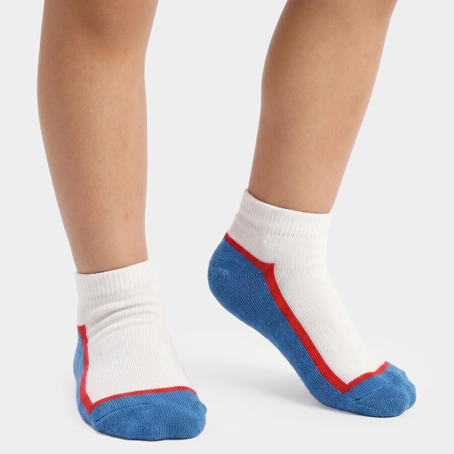 Boys' Regular Fit Ankle Length Pack of 2 Socks ( Blue, Black), सफ़ेद, large