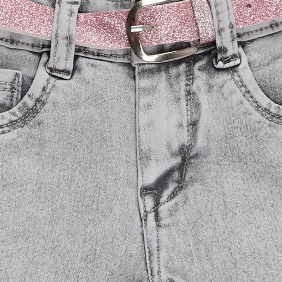 Girls' Washed Grey Slim Fit Embroidered Jeans, हल्का ग्रे, large image number null