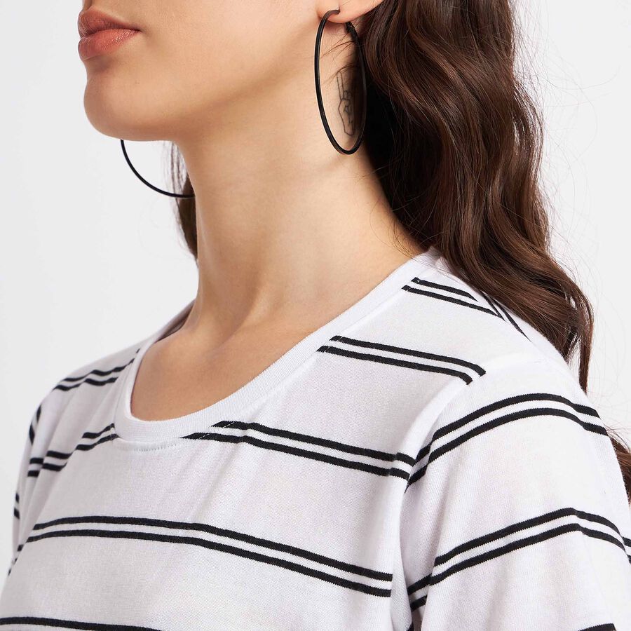 Stripes Round Neck T-Shirt, White, large image number null