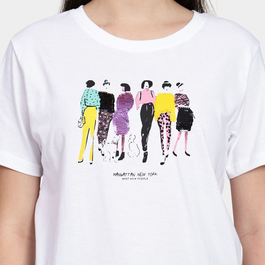 Ladies' Cotton Round Neck T-Shirt, White, large image number null