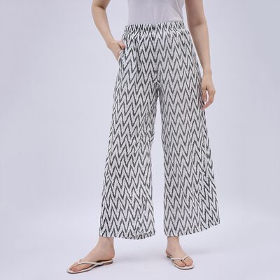 Women's Black and White Zigzag Printed Wide-Leg Palazzos