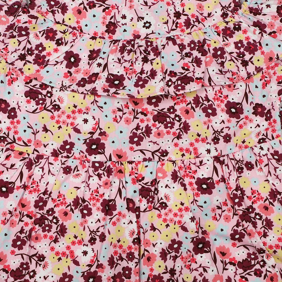 Girls' Pink Floral Printed Fit and Flare Frock, Light Pink, large