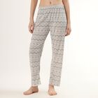Women's Muted Grey Geometric Printed Full-Length Pyjama, Light Grey, small