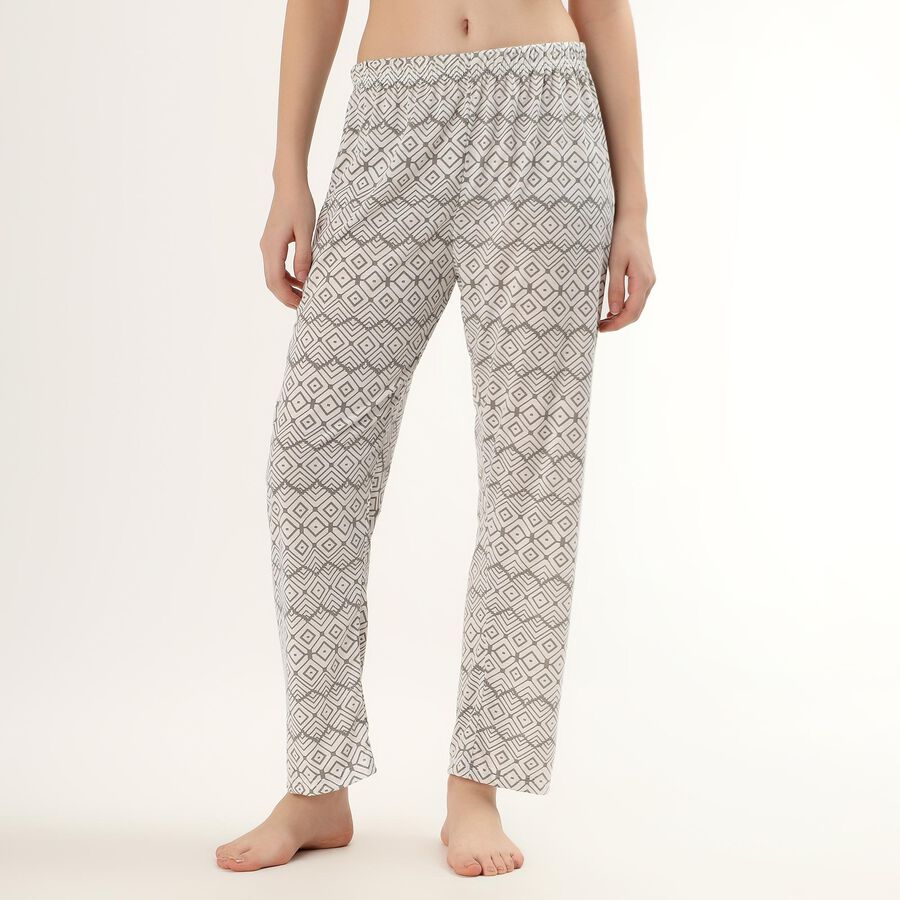 Women's Muted Grey Geometric Printed Full-Length Pyjama, Light Grey, large