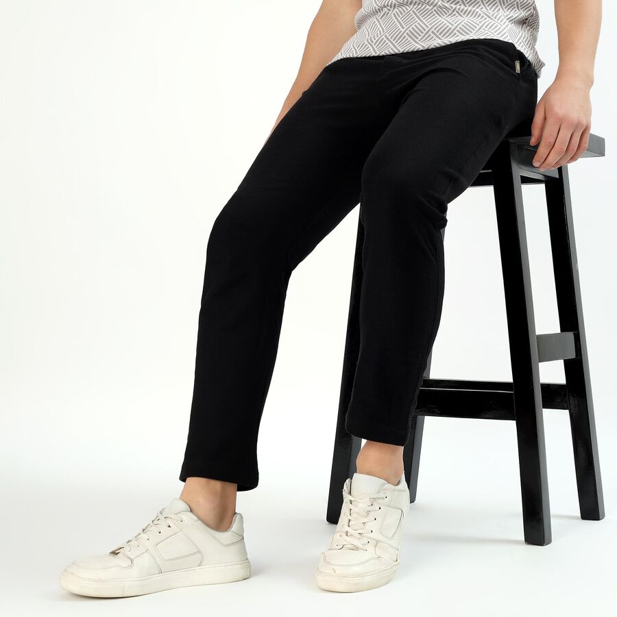 Men's Jet Black Slim Fit Tapered Track Pants, Black, large