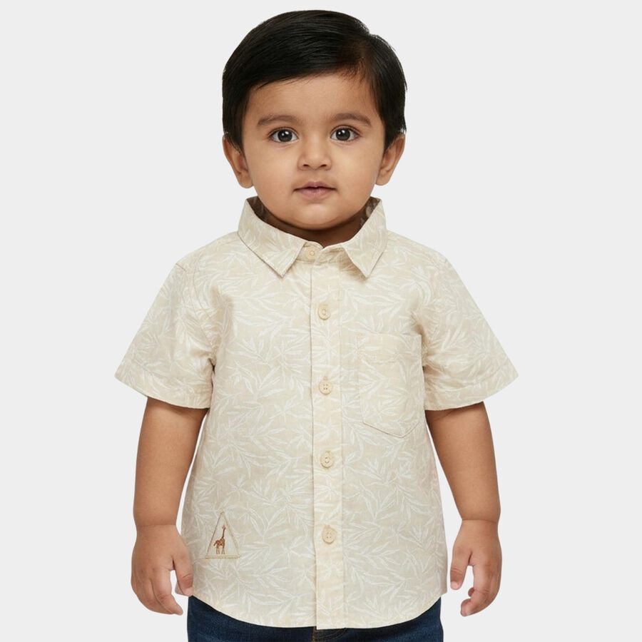 Infants Yellow Cotton Half Sleeve Classic Collar Casual Shirt, Yellow, large