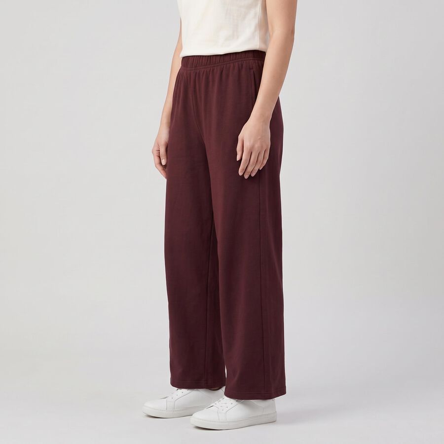 Women's Wine Relaxed Fit Wide Leg Track Pants, वाइन, large