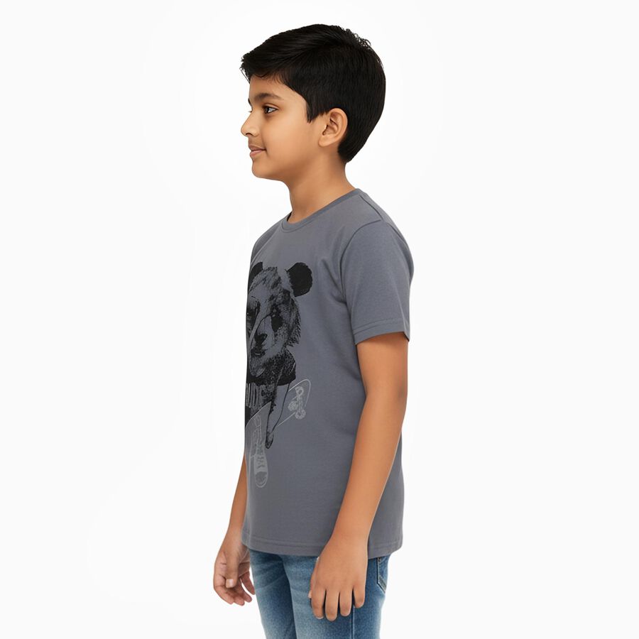 Boys Dark Grey Crew Neck Casual Half Sleeve T-Shirt, Dark Grey, large image number null
