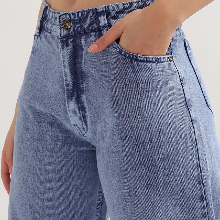 Ladies' 100% Cotton Jeans , मध्यम नीला, large image number null