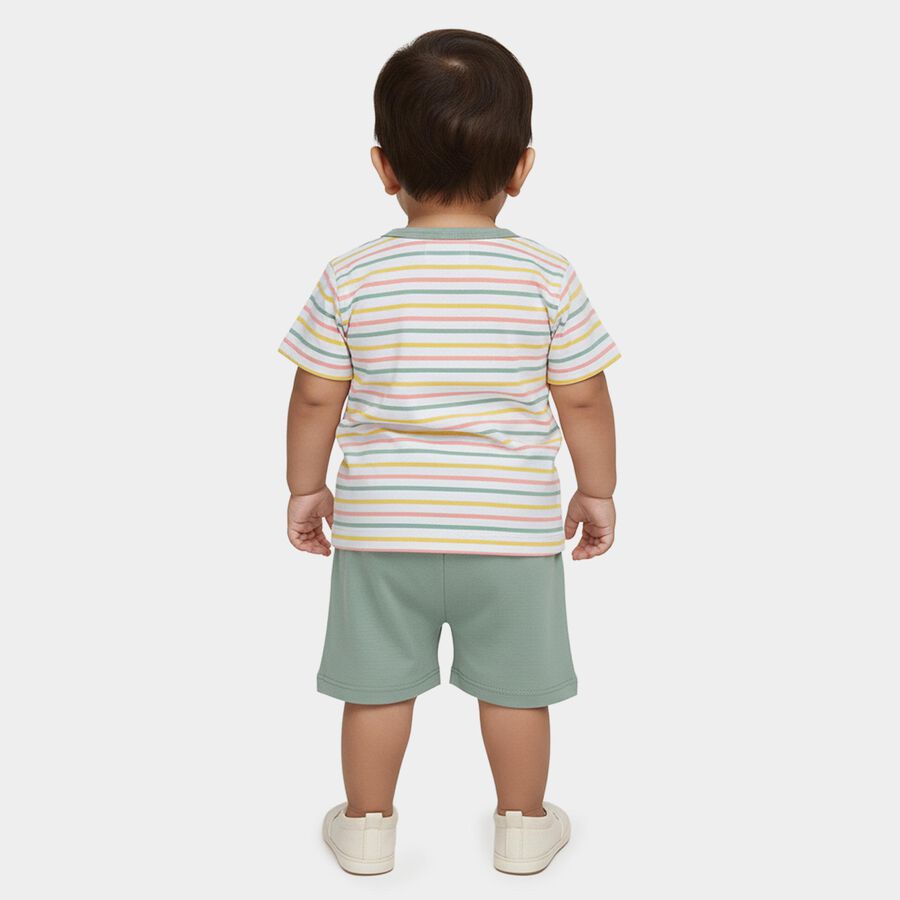 Infants Green 100% Cotton Round Neck Train Printed Baba Suit, Light Green, large