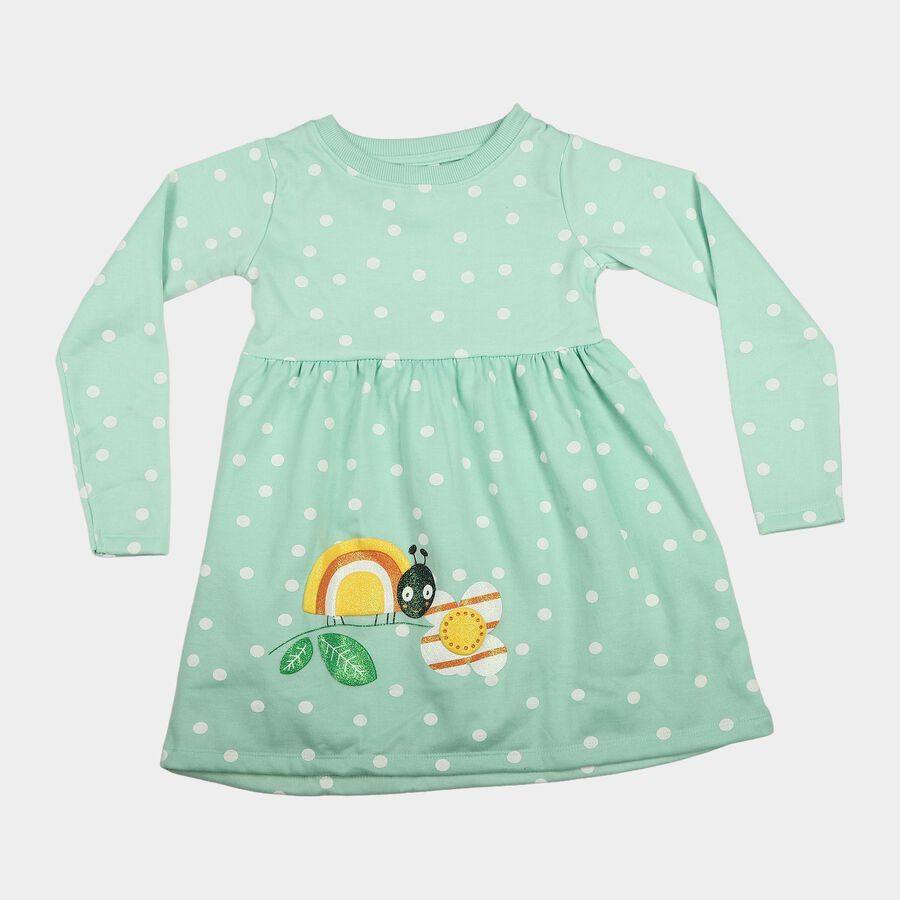 Girls' Mint Green Fit and Flare Polka Dot Applique Frock, Light Green, large