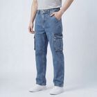 Men's Blue Slim Fit Washed Jeans, Light Blue, small