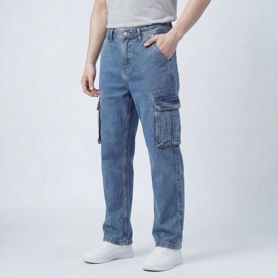 Men's Blue Slim Fit Washed Jeans, Light Blue, large